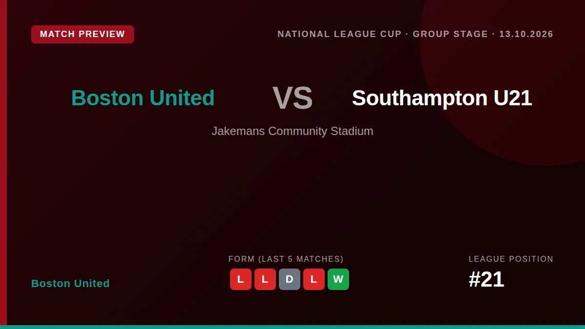 Boston United welcome Southampton's under-21 side to the Jakemans Community Stadium on Tuesday night, seeking a positive...
